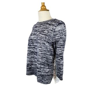 Gap Eyelet Lace Back Marled 1/2 Sleeve Sweater Mixed Media Natural Fibers S